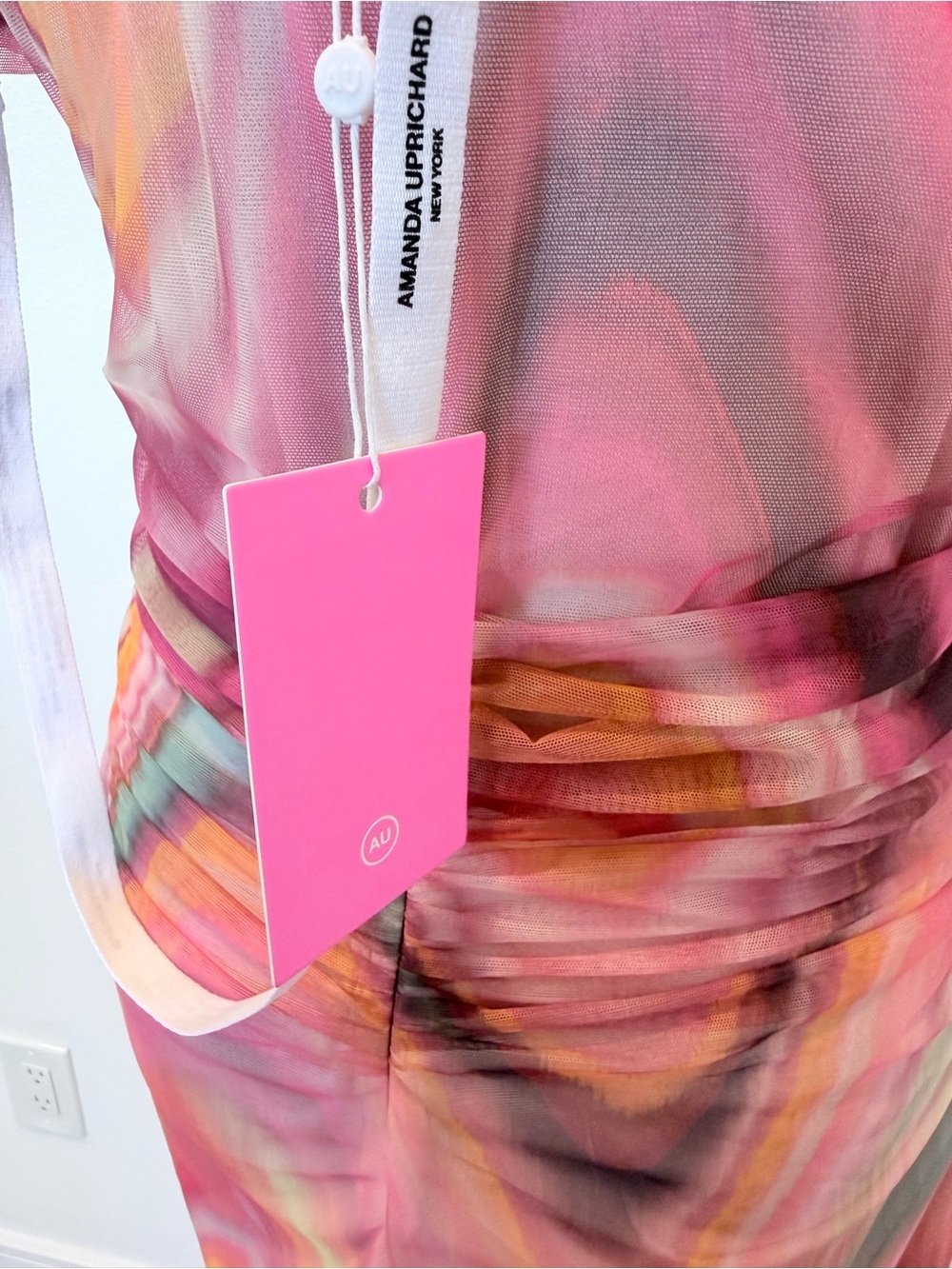 Amanda Uprichard Marble-Print Midi Dress in Pink and Peach - Picture 7 of 12